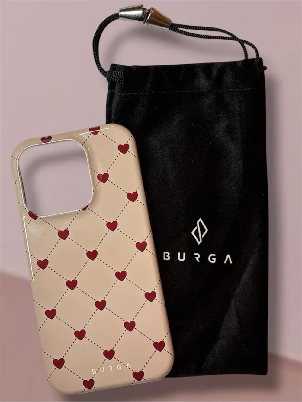 BURGA Red Heart Lattice Tough Case iPhone 15 Pro + Dust Bag